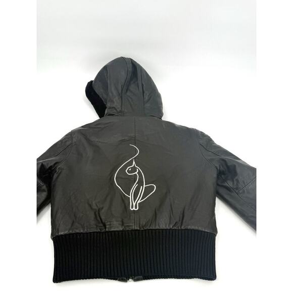 VTG Baby Phat Jacket Womens Large Black Leather Hood Fleece Lined Coat Y2K READ - Picture 7 of 16